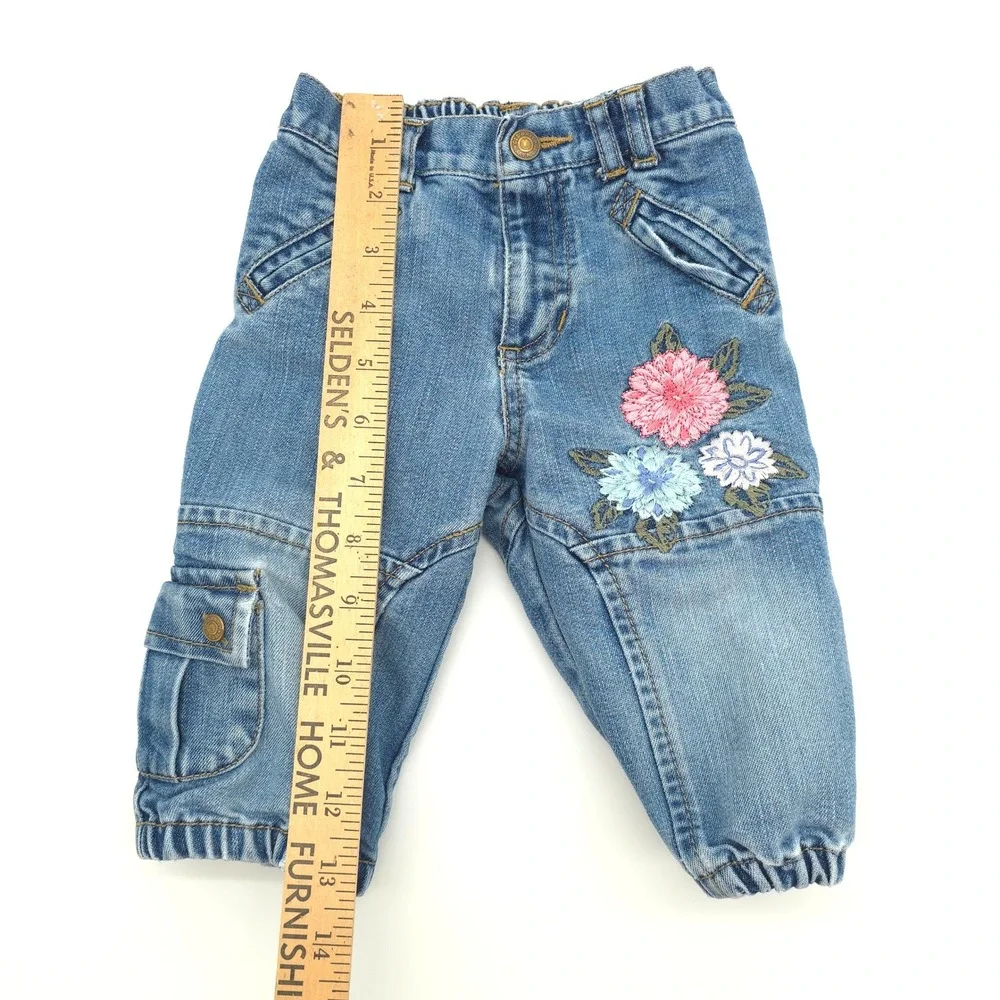 Old Navy Toddler‎ Girls Floral Cargo Jeans Vintage 2004 Blue Denim 6-12 Months